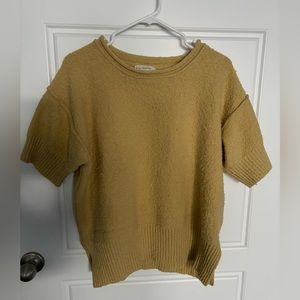 Textured Yellow Short Sleeve Yellow Womens Sweater